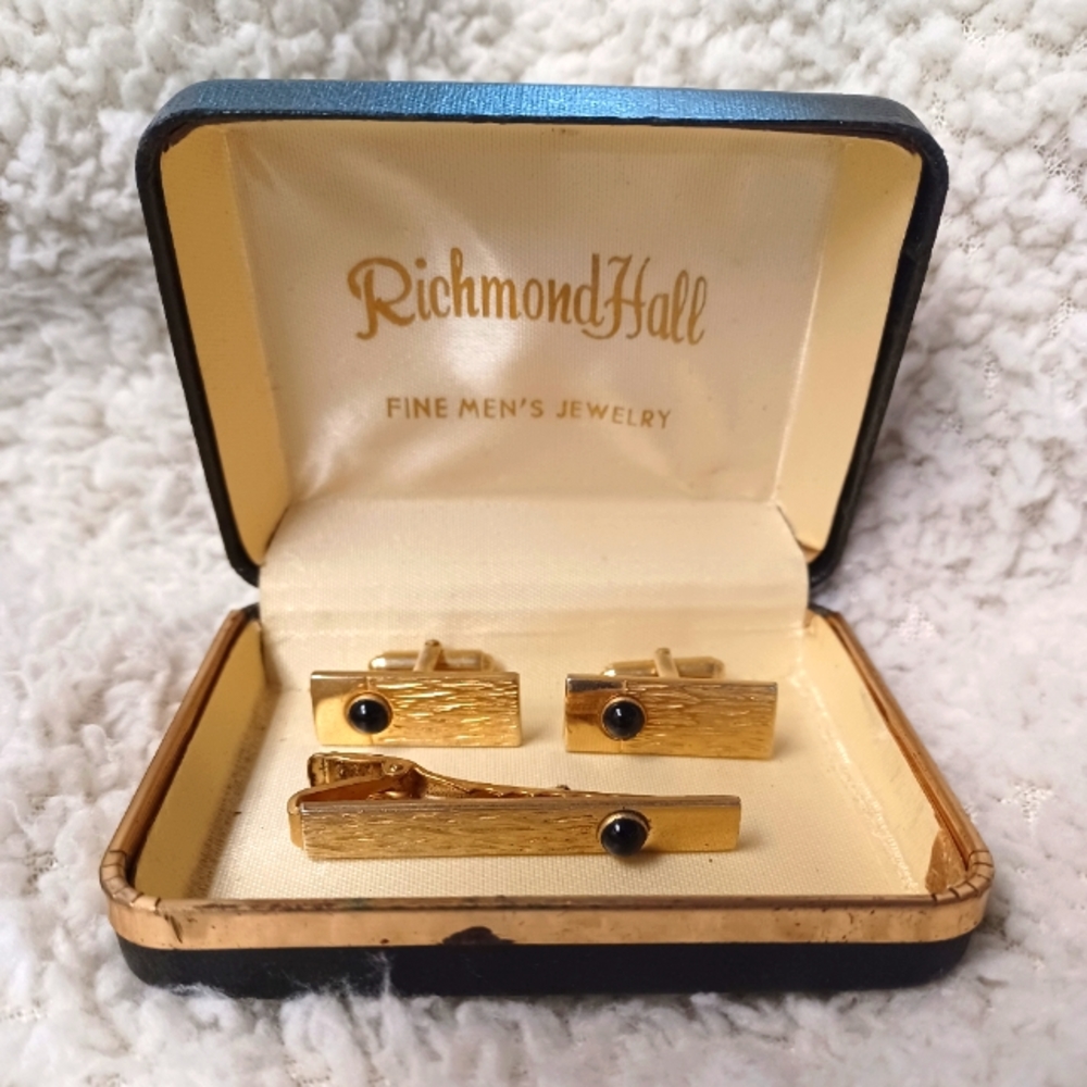 Vintage Anson Goldtone Tie Clip and Matching Cuff Links